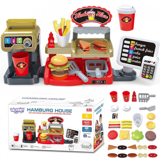 WOOPIE Speelgoed Fast Food Winkel,  Restaurant inclusief Kassa en Drankdispenser