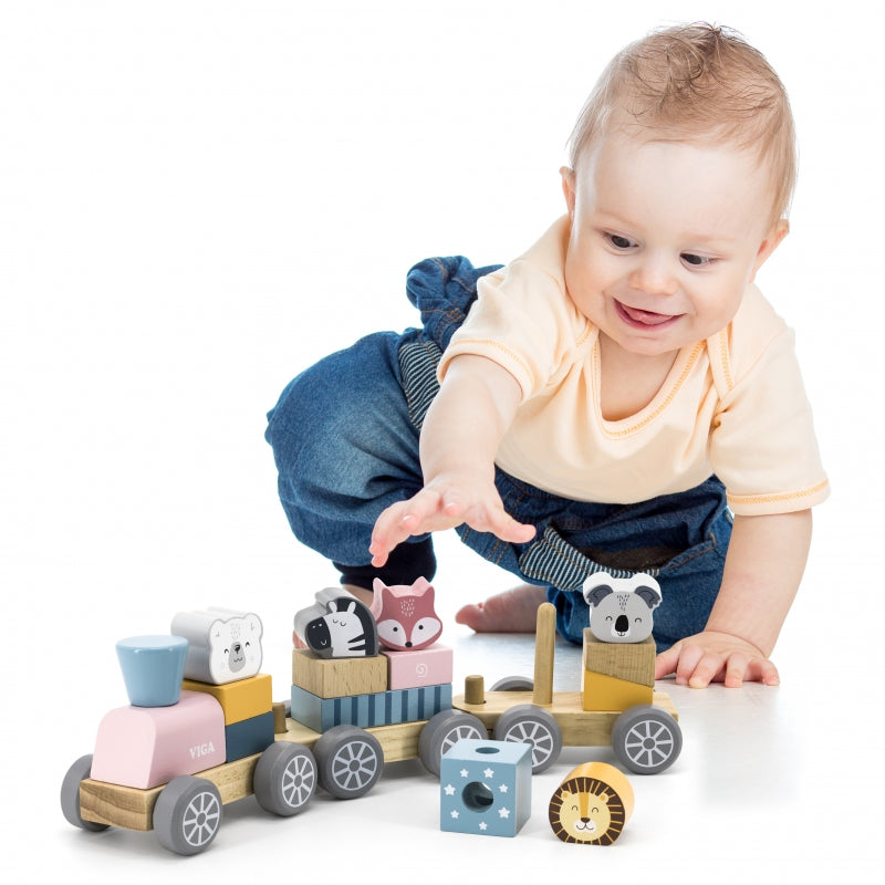 VIGA PolarB Houten Trein met dieren om te duwen - Montessori speelgoed