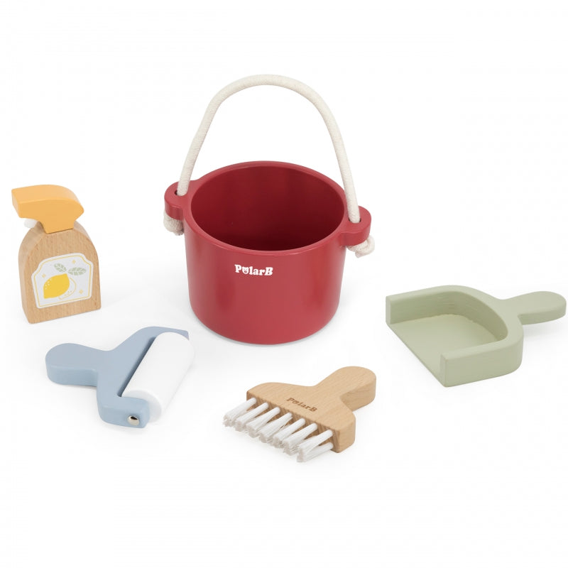 VIGA PolarB Houten Speelgoed Reinigingsset met Emmer, Borstel en Accessoires