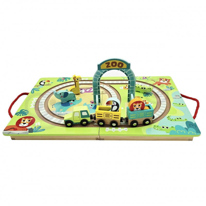 TOOKY TOYS houten trein dierentuin met magneten in koffertreinspoor