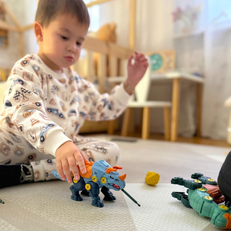 WOOPIE Dino Constructieset – 3 Dinosaurussen om te Monteren met Boormachine en Schroevendraaier in Doos