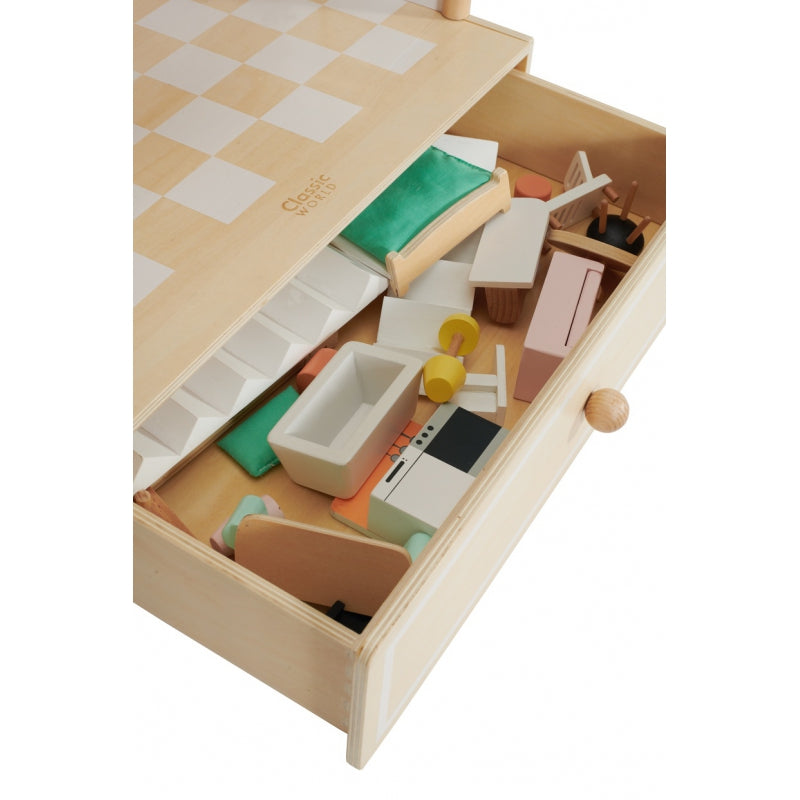 CLASSIC WORLD Groot Houten Poppenhuis van Natuurlijk Hout - 28 stuks