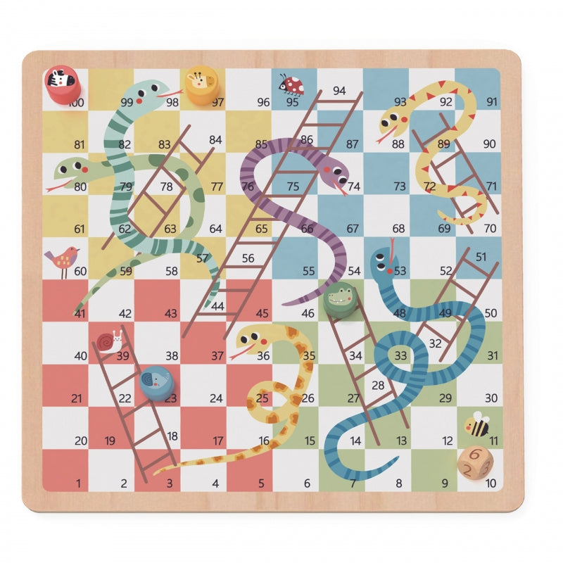 WOOPIE GREEN 2-in-1  houten bordspel - Mens-erger-je-niet + Slangen en Ladders