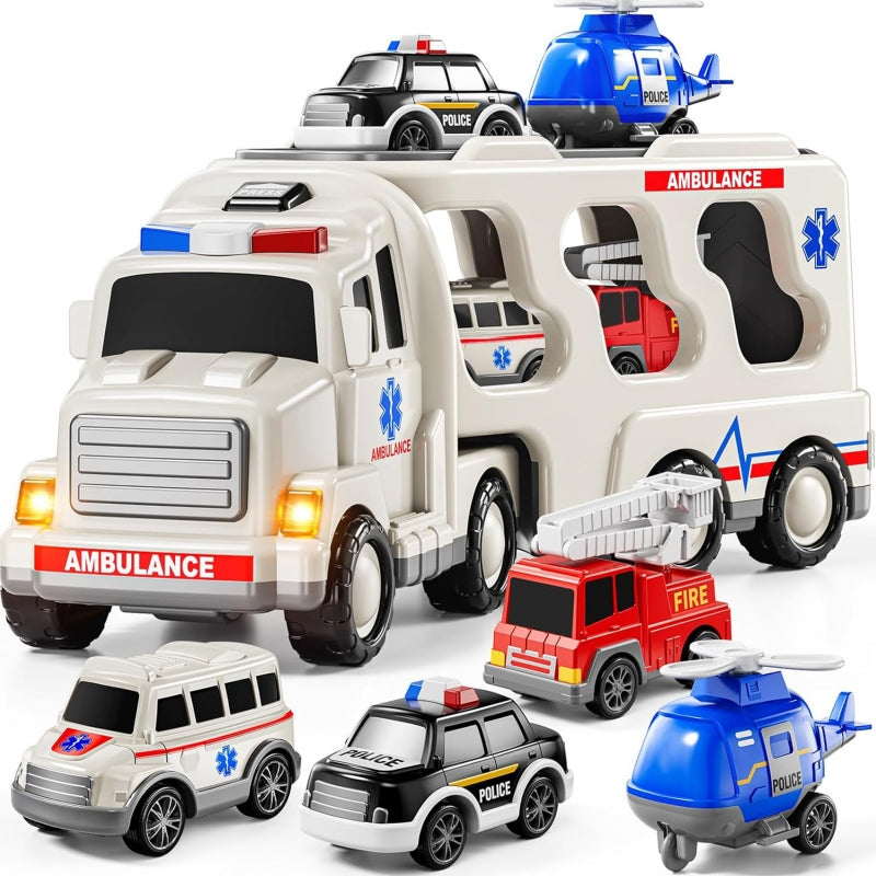 WOOPIE  SpeelgoedTakelwagen met 5 Auto's Inclusief Ambulance