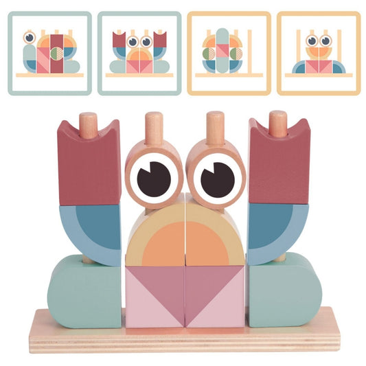 TOOKY TOY Houten Krab Stapelpuzzel, Pastel Kleur, Blokken