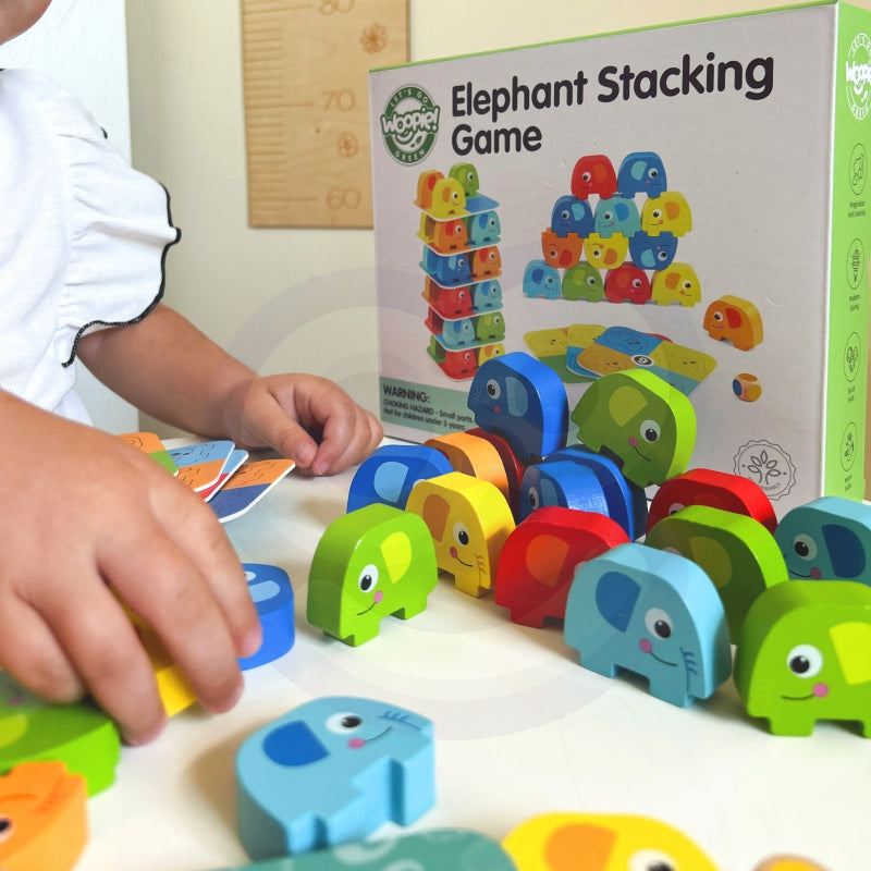 WOOPIE GREEN Olifant op Olifant Jenga puzzel - Behendigheidsspel - Jenga - FSC Gecertificeerd