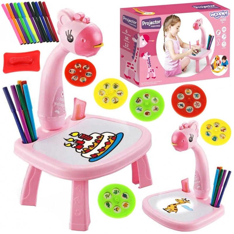 WOOPIE Roze Tekenbord met Projector - Thema Giraffe - Inclusief Stiften