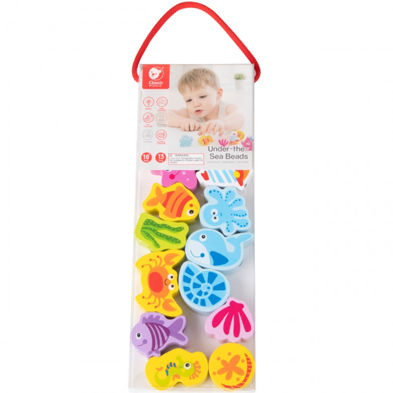 CLASSIC WORLD Houten Rijgblokken Waterdieren - 13 stuks