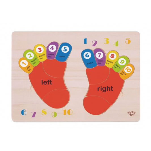 TOOKY TOY Educatieve houten puzzel met voeten, leren tellen en kleuren