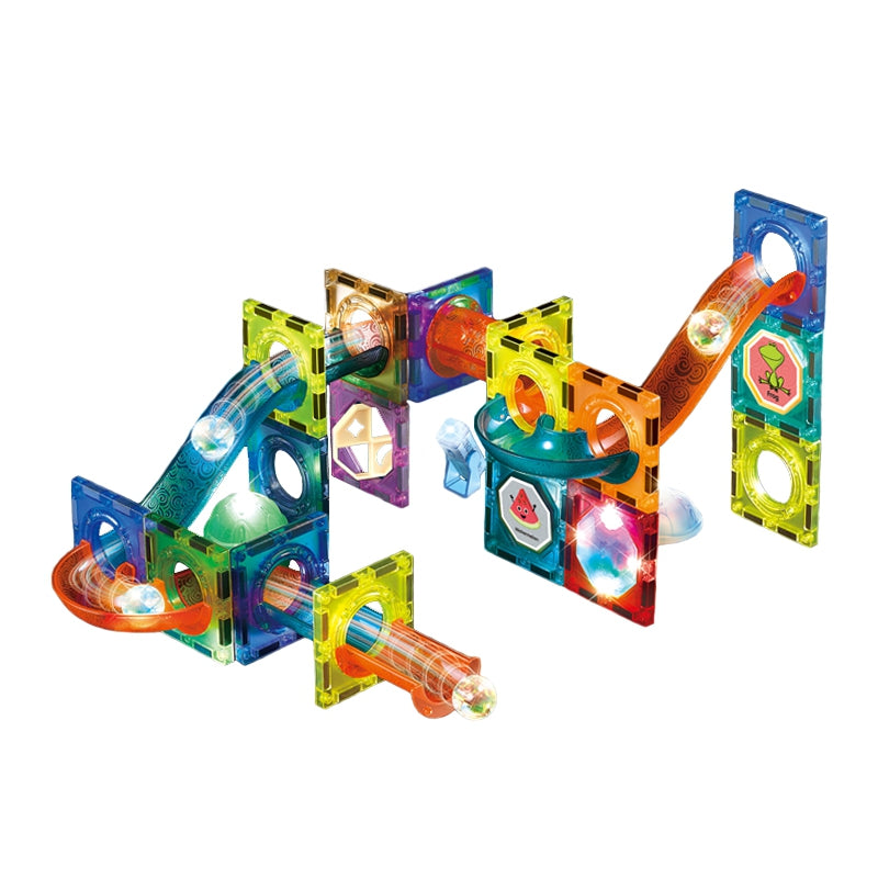 WOOPIE Magnetische Bouwstenen Lichtgevende Kogelsbaan, Knikkerbaan 49 stuks