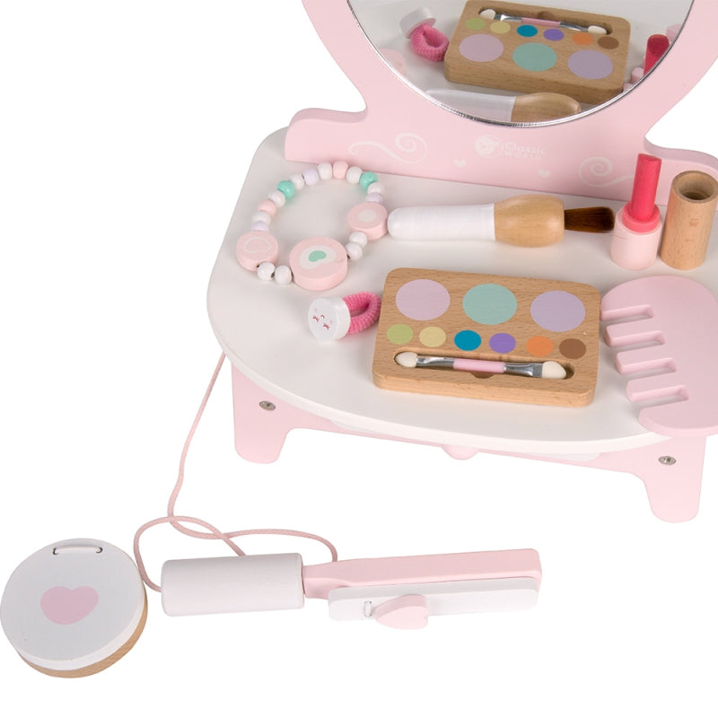 CLASSIC WORLD Houten kaptafel voor meisjes met spiegel + stijltang - 11 accessoires