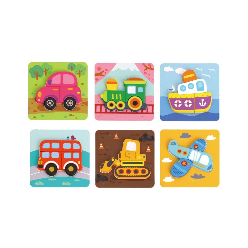 WOOPIE GREEN Houten Puzzel Voertuigen - Auto, Bus, Boot en meer -  Montessori speelgoed