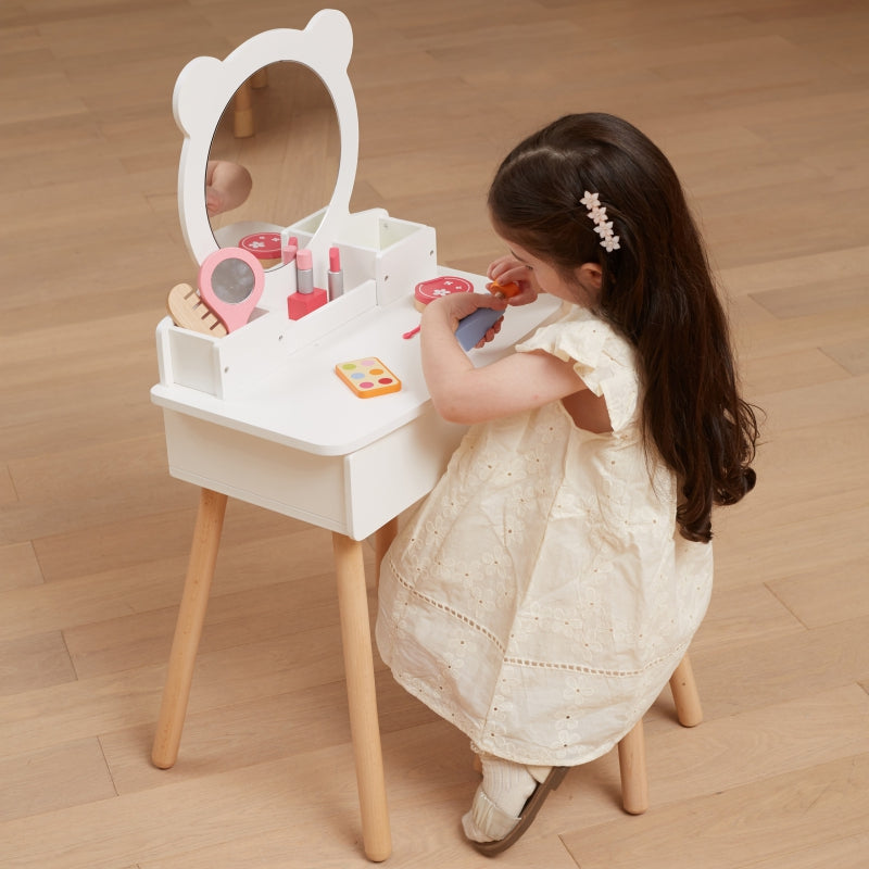 VIGA Grote Houten Make-up Kaptafel Wit met Spiegel en Stoel