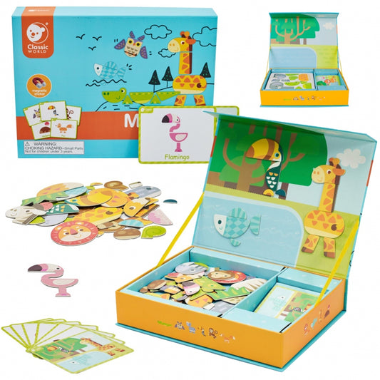 CLASSIC WORLD Magnetische Puzzel Dieren – Bord, Blokken, Geheugenspel, 60 stuks