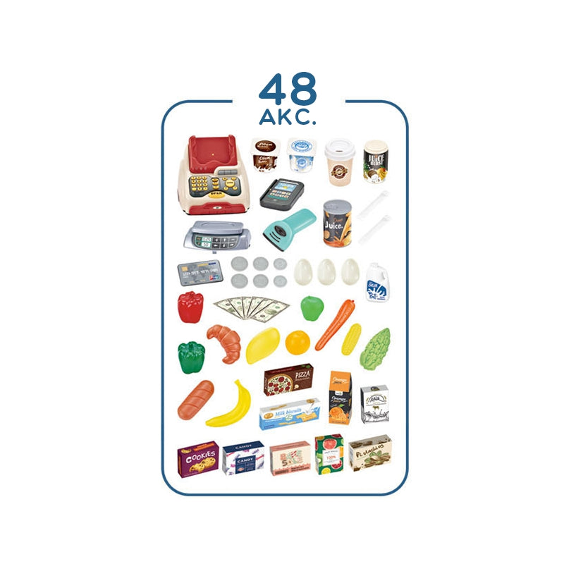 WOOPIE Speelgoed Supermarkt Speelwinkel met Winkelwagentje, Weegschaal, Kassa, Scanner + 48 Accessoires