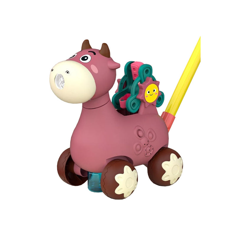 WOOPIE Duwkar Koe voor baby, Inclusief Geluid en Zeepbellen voor kinderen - Roze/Paars, Duwspeelgoed