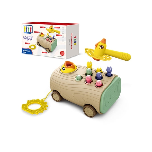 WOOPIE 3-in-1 Vaardigheidsspel: Houthakker Vogel, Insectenhamer en Duwwagen voor Baby's