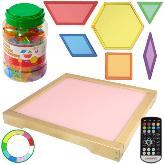 MASTERKIDZ LED-lichtpaneel dat van kleur verandert met afstandsbediening + Montessori-mozaïekblokjes 140 stuks