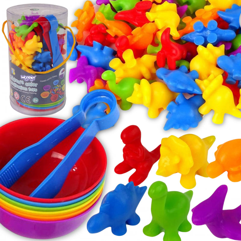 WOOPIE Educatief Montessori Kleuren Sorteer spel -  Dino's - 56 stuks