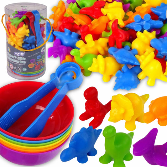 WOOPIE Educatief Montessori Kleuren Sorteer spel -  Dino's - 56 stuks