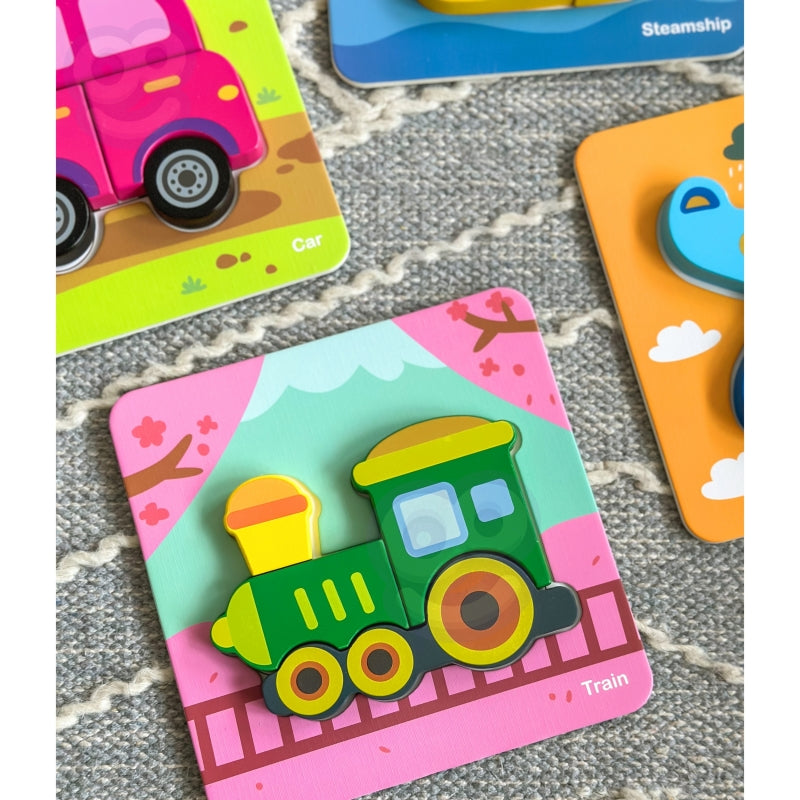 WOOPIE GREEN Houten Puzzel Voertuigen - Auto, Bus, Boot en meer -  Montessori speelgoed