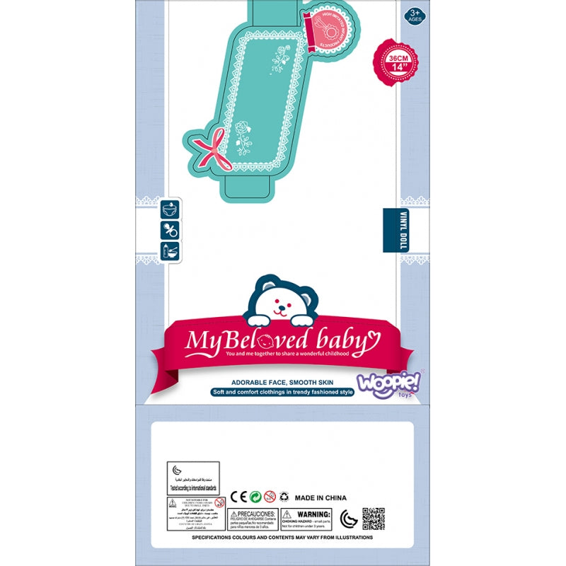 WOOPIE Baby pop 36 cm in kleding met Teddy Beer en eet Accessoires