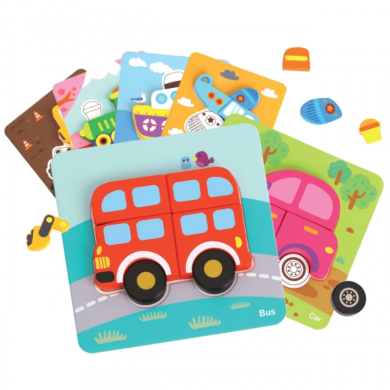 WOOPIE GREEN Houten Puzzel Voertuigen - Auto, Bus, Boot en meer -  Montessori speelgoed