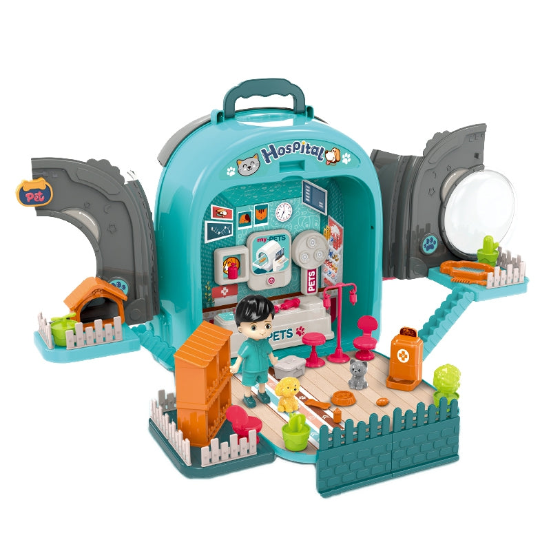 WOOPIE Speelgoed Kleine Dierenarts set met Huisje in een Rugzak en Hondje