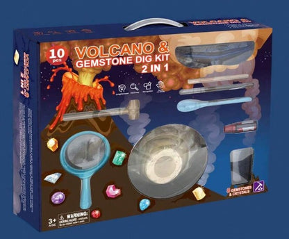 Vulkaan Experimenteerset + Edelstenen Opgraven – 10 delig