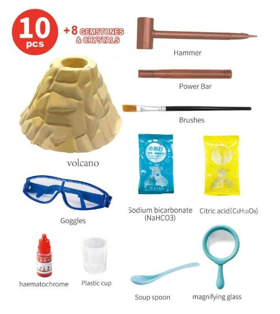 Vulkaan Experimenteerset + Edelstenen Opgraven – 10 delig